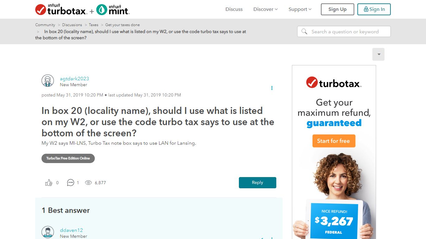 Solved: In box 20 (locality name), should I use what is listed ... - Intuit