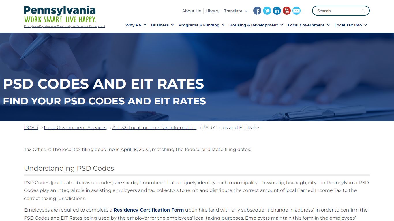 PSD Codes | EIT Rates | Tax - PA Department of Community & Economic ...